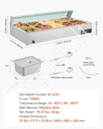 Stalinė elektrinė maisto šildyklė 1700W, nerūdijančio plieno marmitas su stikliniu gaubtu ir 10 talpų - Image 7