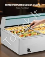 Stalinė elektrinė maisto šildyklė 1700W, nerūdijančio plieno marmitas su stikliniu gaubtu ir 12 talpų - Image 4