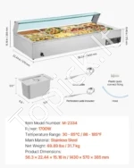 Stalinė elektrinė maisto šildyklė 1700W, nerūdijančio plieno marmitas su stikliniu gaubtu ir 12 talpų - Image 7