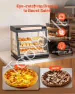 Trijų lentynų komercinė šildoma maisto vitrina 1200W, 100L talpos su LED apšvietimu ir 30–85°C gariniu šildymu - Image 4