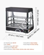 Trijų lentynų komercinė šildoma maisto vitrina 1200W, 100L talpos su LED apšvietimu ir 30–85°C gariniu šildymu - Image 7