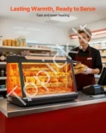 Trijų lentynų komercinė šildoma maisto vitrina 1400W, 130L talpos su LED apšvietimu ir 30–85°C gariniu šildymu - Image 2