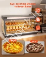 Trijų lentynų komercinė šildoma maisto vitrina 1600W, 180L talpos su LED apšvietimu ir 30–85°C gariniu šildymu - Image 4