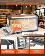 Trijų lentynų komercinė šildoma maisto vitrina 1600W, 180L talpos su LED apšvietimu ir 30–85°C gariniu šildymu - Image 6