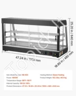 Trijų lentynų komercinė šildoma maisto vitrina 1600W, 180L talpos su LED apšvietimu ir 30–85°C gariniu šildymu - Image 7