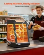Trijų lentynų komercinė šildoma maisto vitrina 800W, 57L talpos su LED apšvietimu ir 30–85°C gariniu šildymu - Image 2