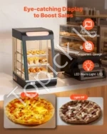 Trijų lentynų komercinė šildoma maisto vitrina 800W, 57L talpos su LED apšvietimu ir 30–85°C gariniu šildymu - Image 4
