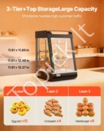 Trijų lentynų komercinė šildoma maisto vitrina 800W, 57L talpos su LED apšvietimu ir 30–85°C gariniu šildymu - Image 5