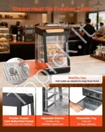 Trijų lentynų komercinė šildoma maisto vitrina 800W, 57L talpos su LED apšvietimu ir 30–85°C gariniu šildymu - Image 6