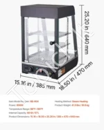 Trijų lentynų komercinė šildoma maisto vitrina 800W, 57L talpos su LED apšvietimu ir 30–85°C gariniu šildymu - Image 7
