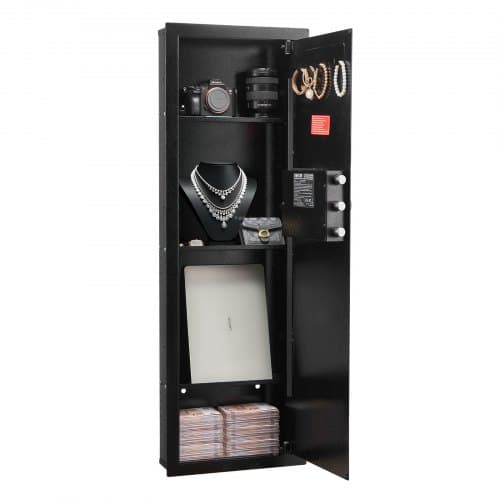 de2FBGBXJ39144341RL29001V92Fgoods_img-v12Fwall-safe-m100-1.2.jpg Sieninis seifas 4 aukštų, paslėptas į sieną montuojamas seifas ginklams ir vertybėms su kodine spyna ir LED apšvietimu, 1100 x 370 x 102 mm - Image 1