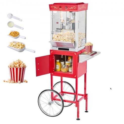 de2FCSBMHJHS8OZW5RV9X001V22Fgoods_img-v22Fpopcorn-machine-m100-1.2.jpg Mobili elektrinė kukurūzų spragėsių gaminimo mašina su vežimėliu 800W, 0,2 kg talpos katilu (raudona) - Image 1