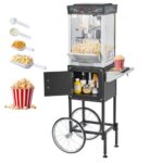 Mobili elektrinė kukurūzų spragėsių gaminimo mašina su vežimėliu 800W, 0,2 kg talpos katilu (juoda)