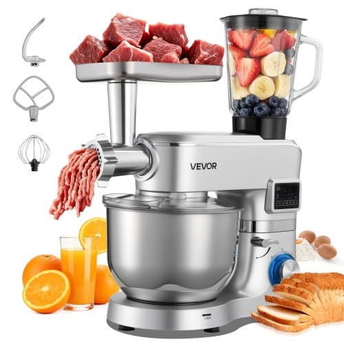 de2FDGNTMSJBJ55L13WD0001V22Fgoods_img-v12Fstand-mixer-m100-1.2.jpg Daugiafunkcis stalinis elektrinis mikseris 5,7 L su 1,5 L trintuvu (blenderiu), 1500W tešlos maišytuvas su 6 greičiais ir pulso funkcija (sidabrinis) - Image 1