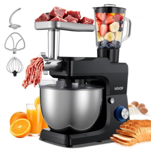 de2FDGNTMSJBJ8LWC6UNU001V22Fgoods_img-v12Fstand-mixer-m100-1.2.jpg Daugiafunkcis stalinis elektrinis mikseris 7,8 L su 1,5 L trintuvu (blenderiu) ir mėsmale, 1500W virtuvinis kombainas su 6 greičiais ir pulso funkcija (juodas) - Image 1
