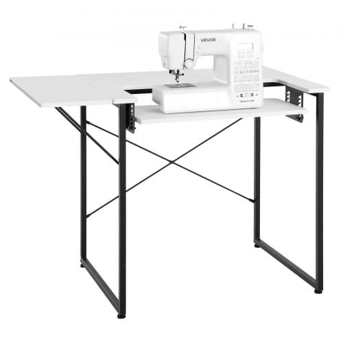de2FFRZJYXXKZDHSV201V001V02Fgoods_img-v12Fsewing-table-m100-1.2.jpg Multifunkcinis siuvimo stalas su nulenkiamu šoniniu stalviršiu ir reguliuojama lentyna, plieninėmis kojomis, baltas - Image 1