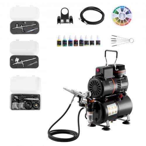 de2FJCBTZ2G3OGYQZMT5I001V22Fgoods_img-v12Fairbrush-kit-m100-1.2.jpg Aeroformato Rinkinys su 1/6 HP Oro Kompresoriumi, 3 l Resiveriu, 3 Pistoletais ir 3 Antgaliais - Image 1