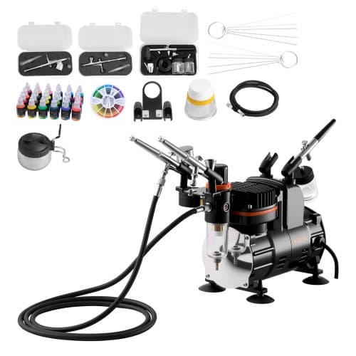 de2FJCBTZW3OGWQG0YCRO001V22Fgoods_img-v22Fairbrush-kit-m100-1.2.jpg Aeroformato Rinkinys su 1/6 HP Oro Kompresoriumi, 3 Pistoletais, 3 Antgaliais ir Dažais - Image 1