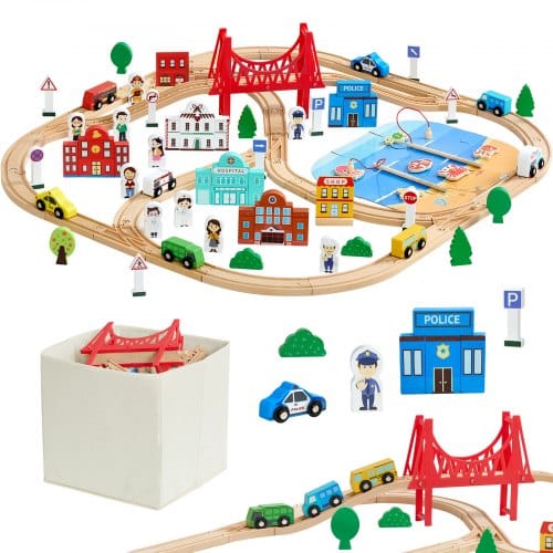de2FMZGDKCSDJ0005AFLZ001V02Fgoods_img-v12Ftrain-set-m100-1.2.jpg Medinis traukinio bėgių rinkinys su miesto tema, 113 dalių - Image 1