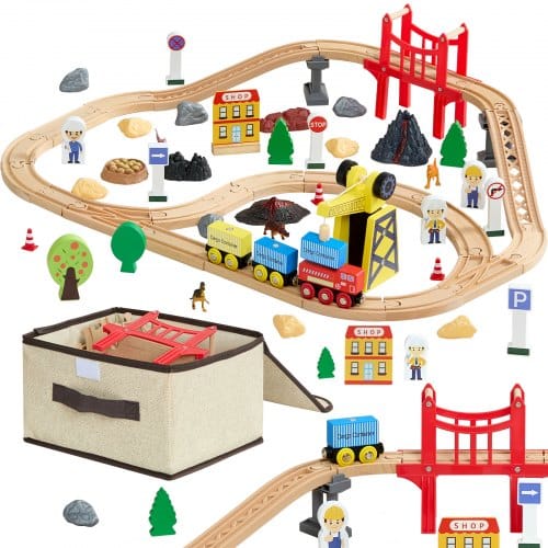 de2FMZGDKGCYS000XFJKR001V02Fgoods_img-v12Ftrain-set-m100-1.2.jpg Medinis traukinio bėgių rinkinys su magnetiniu kranu, 70 dalių - Image 1