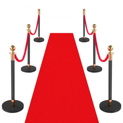 de2FQTGLZDSDHSHRG23ZJ001V02Fgoods_img-v12Fcrowd-control-stanchion-m100-1.2.jpg 6 vnt. atitvarų stulpų rinkinys su raudonu kilimu ir 4 aksominėmis virvėmis - Image 1