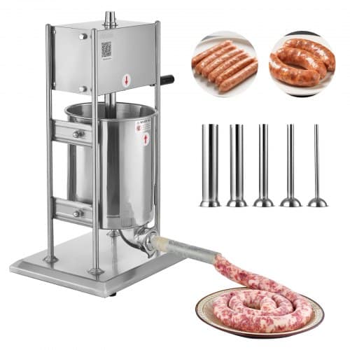 de2FSDKGCJLS10L06EIN0001V02Fgoods_img-v22Fsausage-stuffer-m100-1.2.jpg Rankinis vertikalus dešrų kimštuvas (10 L / 20,7 kg), 2 greičių nerūdijančio plieno mėsos kimšimo aparatas su 5 antgaliais komerciniam ir namų naudojimui - Image 1