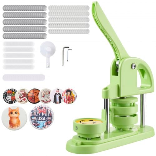 de2FSLKXZJ58MMSL2KPLX001V02Fgoods_img-v22Fbutton-maker-machine-m100-1.2.jpg Ženkliukų Gamybos Aparatas, 58 mm, su 100 vnt. Ženkliukų Ruošinių, Žalias - Image 1