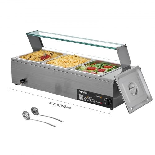 de2FSYSPBWQ312FSFY1YS002V22Fgoods_img-v22Fcommercial-food-warmer-m100-1.2.jpg Stalinė elektrinė maisto šildyklė 1500W, nerūdijančio plieno marmitas su stikliniu gaubtu ir 3 talpomis - Image 1