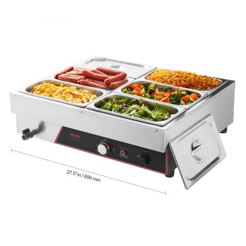 de2FSYSPBWQ613FS94XZI001V22Fgoods_img-v12Fcommercial-food-warmer-m100-1.2.jpg Stalinė elektrinė maisto šildyklė 1500W, nerūdijančio plieno marmitas su 6 talpomis, dangčiais ir greitu šildymu - Image 1