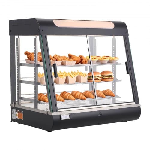 de2FTYZSJHS3C26Y2B4ZV001V22Fgoods_img-v12Fcommercial-food-warmer-display-m100-1.2.jpg Trijų lentynų komercinė šildoma maisto vitrina 1200W, 100L talpos su LED apšvietimu ir 30–85°C gariniu šildymu - Image 1