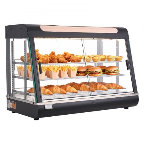 de2FTYZSJHS3C35Y8JMLY001V22Fgoods_img-v12Fcommercial-food-warmer-display-m100-1.2.jpg Trijų lentynų komercinė šildoma maisto vitrina 1400W, 130L talpos su LED apšvietimu ir 30–85°C gariniu šildymu - Image 1