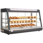 Trijų lentynų komercinė šildoma maisto vitrina 1600W, 180L talpos su LED apšvietimu ir 30–85°C gariniu šildymu
