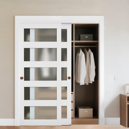 de2FYJMSMW60H80IPPO2R001V02Fgoods_img-v22Fsliding-closet-door-m100-1.2.jpg Stumdomos dvivėrės spintos durys, 1524 mm plotis (2 x 787 mm x 2032 mm), 5 dalių matinis stiklas - Image 1