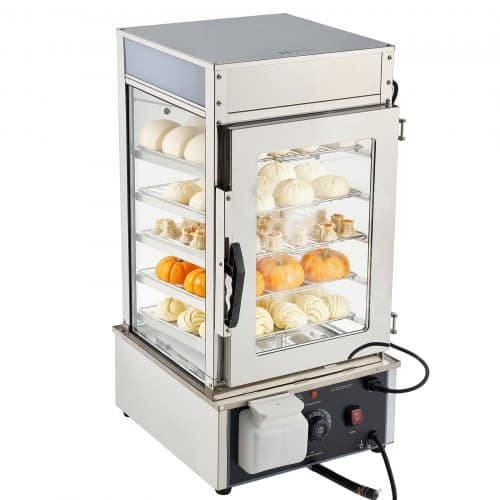 de2FZBZSJBXGYS5CPPPF4001V22Fgoods_img-v12Fcommercial-food-warmer-display-m100-1.2.jpg Penkių lentynų komercinė šildoma maisto vitrina 1200W, 120L talpos su LED apšvietimu, nerūdijančio plieno rėmu ir 30–110°C gariniu šildymu - Image 1
