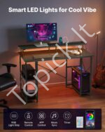120 cm kompiuterio stalas su išmaniuoju LED apšvietimu ir elektros lizdais, juodas 1200 x 500 x 86.5 mm  - Image 2