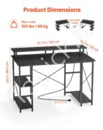 120 cm kompiuterio stalas su išmaniuoju LED apšvietimu ir elektros lizdais, juodas 1200 x 500 x 86.5 mm  - Image 3