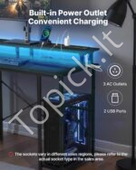 120 cm kompiuterio stalas su išmaniuoju LED apšvietimu ir elektros lizdais, juodas 1200 x 500 x 86.5 mm  - Image 4