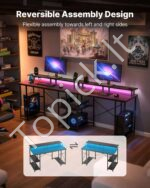 120 cm kompiuterio stalas su išmaniuoju LED apšvietimu ir elektros lizdais, juodas 1200 x 500 x 86.5 mm  - Image 6