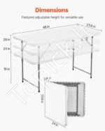 122 cm baltas plastikinis sulankstomas stalas – nešiojamas iškylų stalas su rankena vidaus ir lauko erdvėms - Image 4