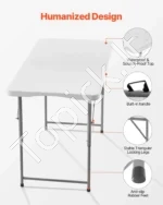 122 cm baltas plastikinis sulankstomas stalas – nešiojamas iškylų stalas su rankena vidaus ir lauko erdvėms - Image 6