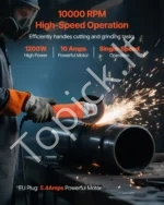 127 mm elektrinė kampinė šlifuoklė 1200W su reguliuojamu apsauginiu gaubtu ir 10 000 aps./min. greičiu - Image 2