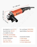 127 mm elektrinė kampinė šlifuoklė 1200W su reguliuojamu apsauginiu gaubtu ir 10 000 aps./min. greičiu - Image 7
