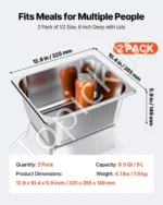 2 vnt. nerūdijančio plieno gastronominių indų rinkinys su dangteliais 1/2 dydžio, 15 cm gylio, 32,5 x 26,5 x 14,9 cm - Image 3