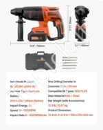 20V akumuliatorinis SDS-Plus bešepetėlis perforatorius / gręžtuvas (1200 aps./min., 4 funkcijos) - Image 7