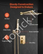 254 mm šlifuoto aukso kvadratinis dušo maišytuvo komplektas – lietaus dušo sistema su rankiniu purkštuvu ir sieniniu valdymu - Image 6