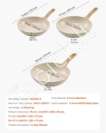 3 dalių aliumininių keptuvių rinkinys – 200 mm, 240 mm ir 280 mm smėlio spalvos keptuvės su ergonomiškomis rankenomis - Image 7