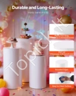 3 dalių cilindrinių stovų rinkinys vestuvėms ir šventėms, baltos spalvos pjedestalai - Image 3