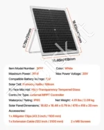 30W 12V saulės baterijos įkroviklis ir palaikymo elementas 478 x 418 x 20 mm su išoriniu MPPT valdikliu ir grūdintu stiklu - Image 7
