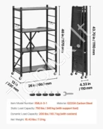 4 pakopų sulankstoma lentyna su ratukais – metalinis mobilių daiktų organizatorius sandėliui ir garažui 66 x 33 x 117 cm - Image 7