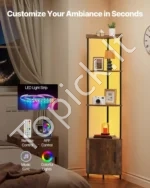 5 pakopų kampinė lentyna su LED apšvietimu ir durelėmis – 167,8 cm aukščio siauras pastatomas stovas-vitrina su spintele - Image 2